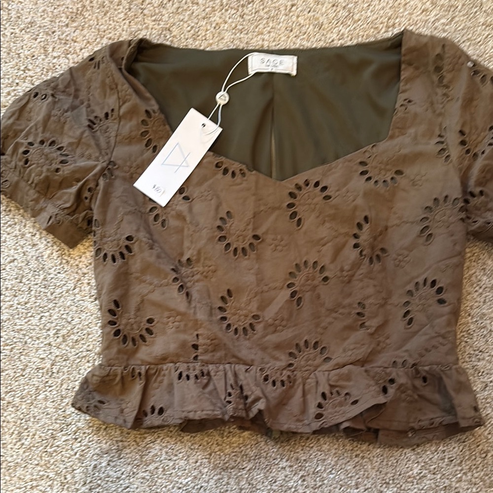 Sage Olive Eyelet Women's Blouse